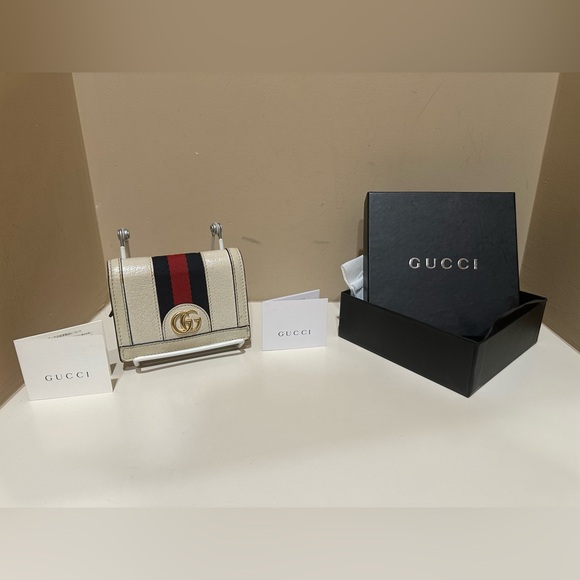 Gucci Ophidia Marmont White Web Bifold Snap Wallet w/box - Picture 2 of 13